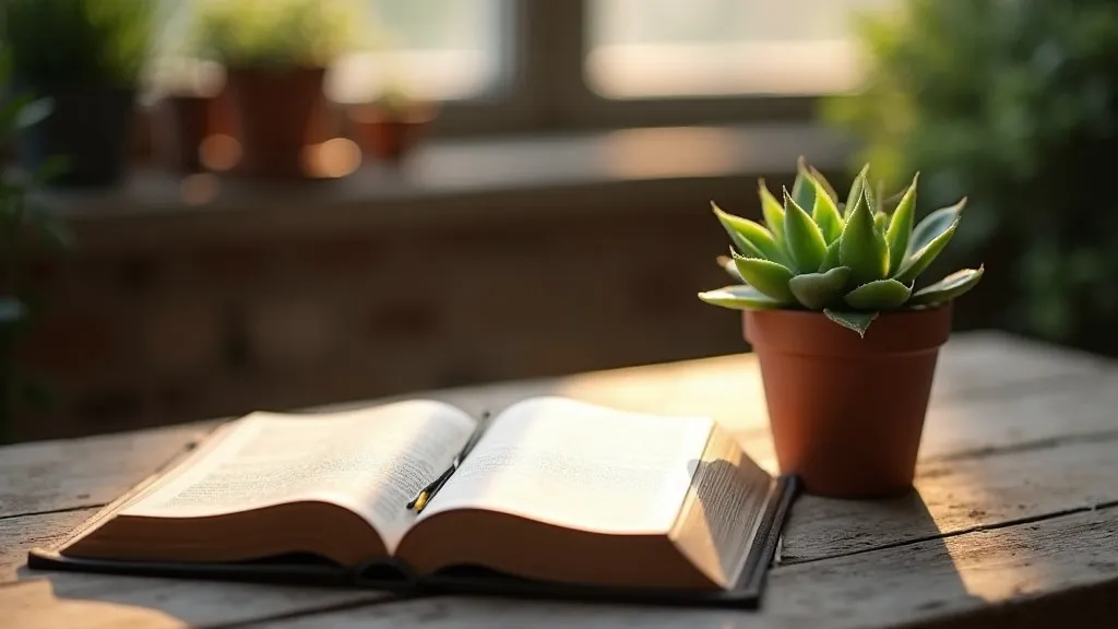 An open Bible beside a small plant in soft light, representing responsibility as stewardship, care, and trusting God with what cannot be controlled.