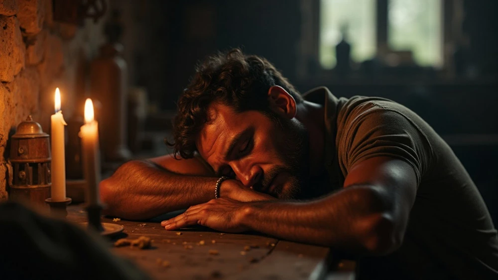 A tired worker sitting quietly after a long day, representing the belief that love and worth had to be earned through labor, sacrifice, and provision.